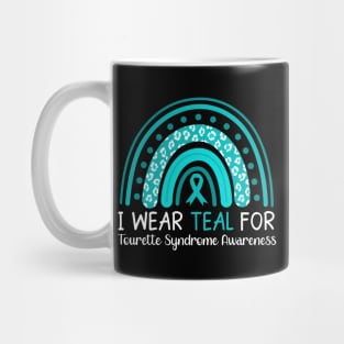 I Wear Teal for Tourette Syndrome Leopard Rainbow Mug